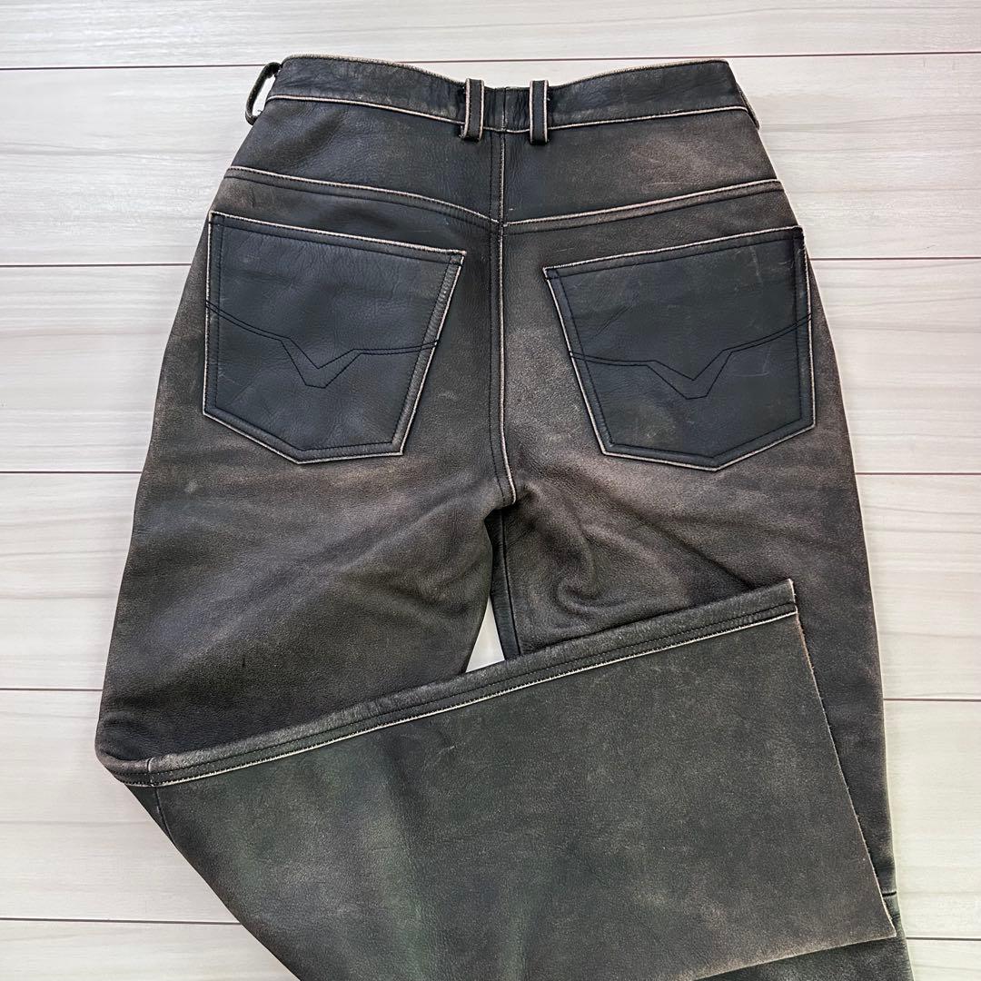 Harley-Davidson レザーフレアパンツ ブラック ユーズド加工 - メルカリ