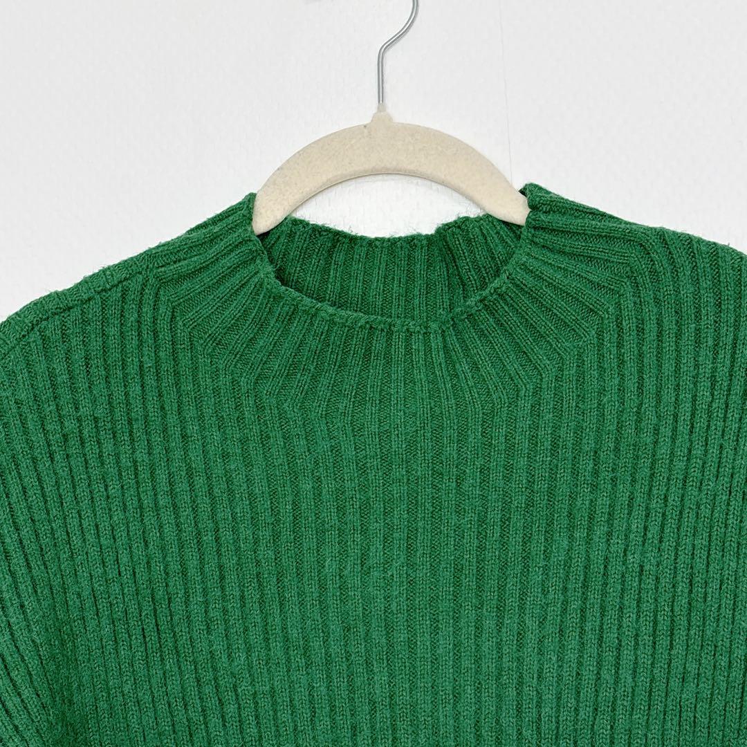 elgna 【M～L相当】 グリーン リブ編み ニット セーター 長袖 秋冬