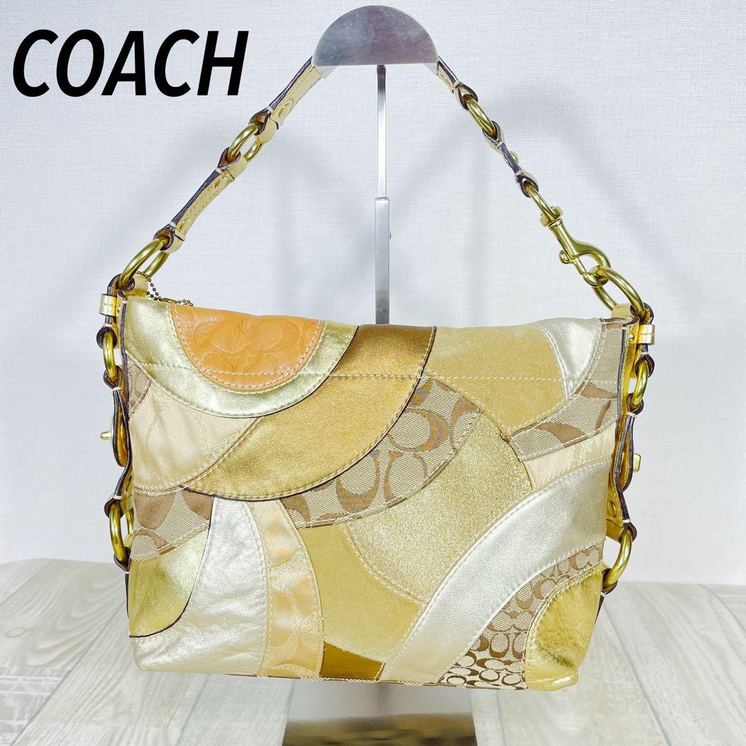COACH コーチ ゴールド系パッチワークショルダーバッグ ワンショルダー
