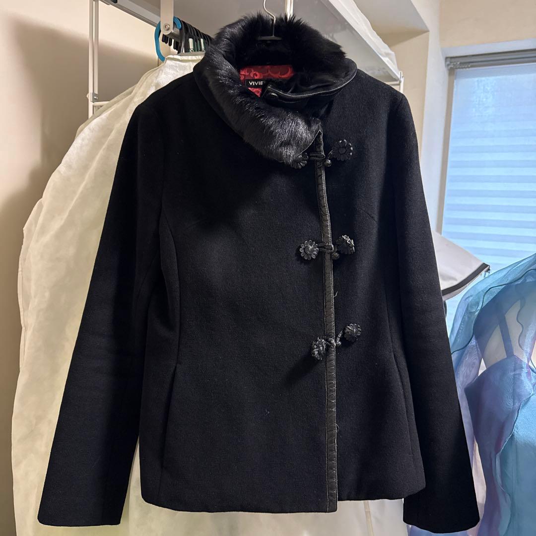 VIVIENNE TAM ブラックアンゴラ混ピーコート ヴィヴィアンタムVIVIENNE TAM アンゴラウールショート丈Pコート 黒0