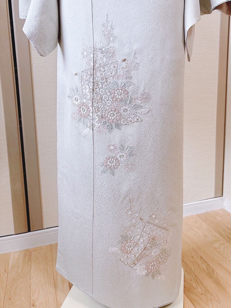 難あり 訪問着 裄65 スワトウ 蘇州 刺繍 卒業式 入学式 S 緑 水色