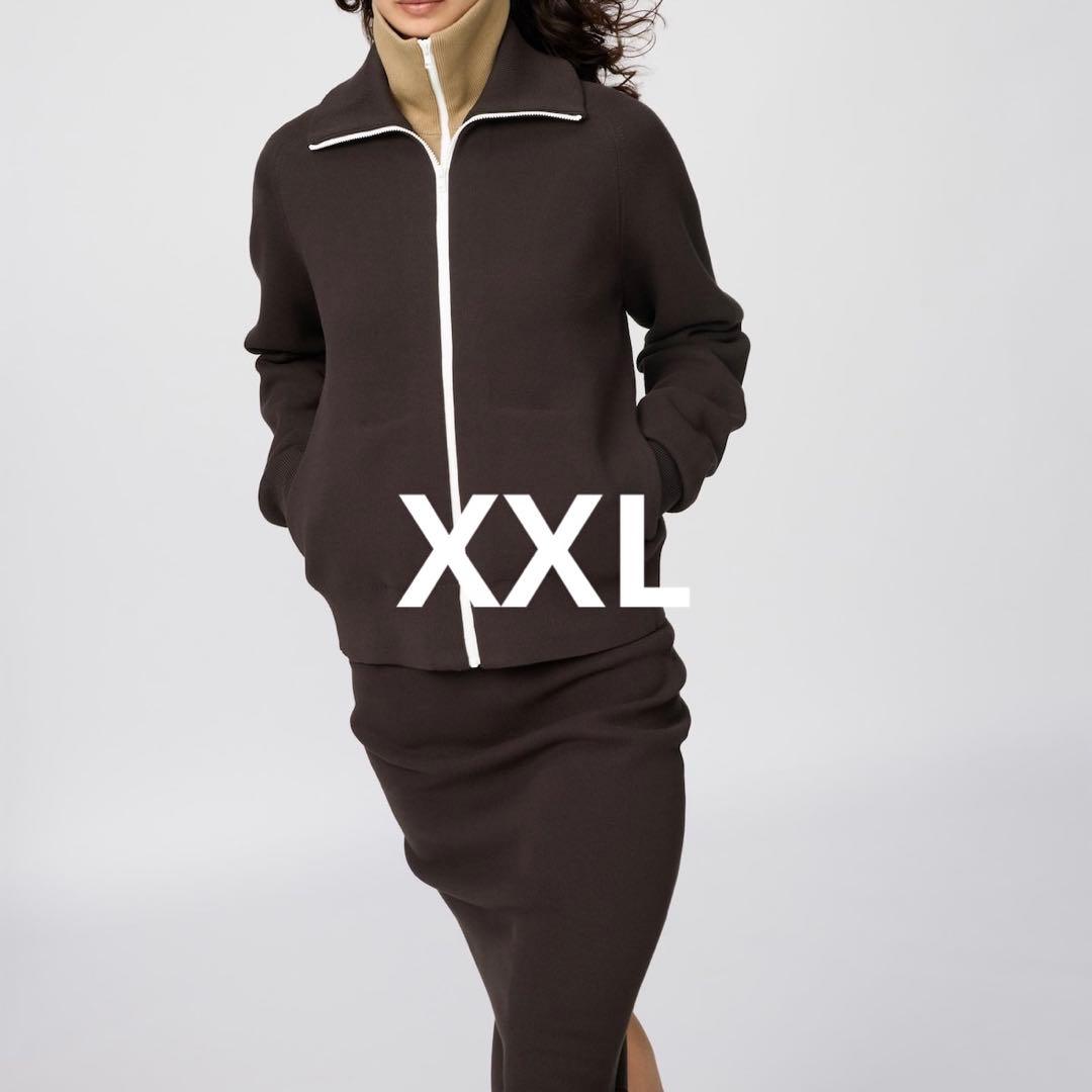 UNIQLO：C ミラノリブフルジップカーディガン ダークブラウン XXL
