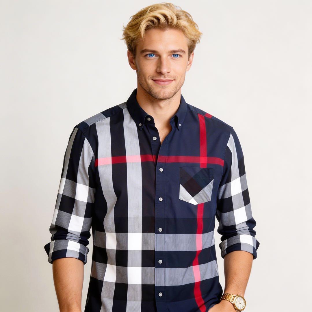 BURBERRY メガチェック 長袖 シャツ 襟つき ネイビー L 希少 美品