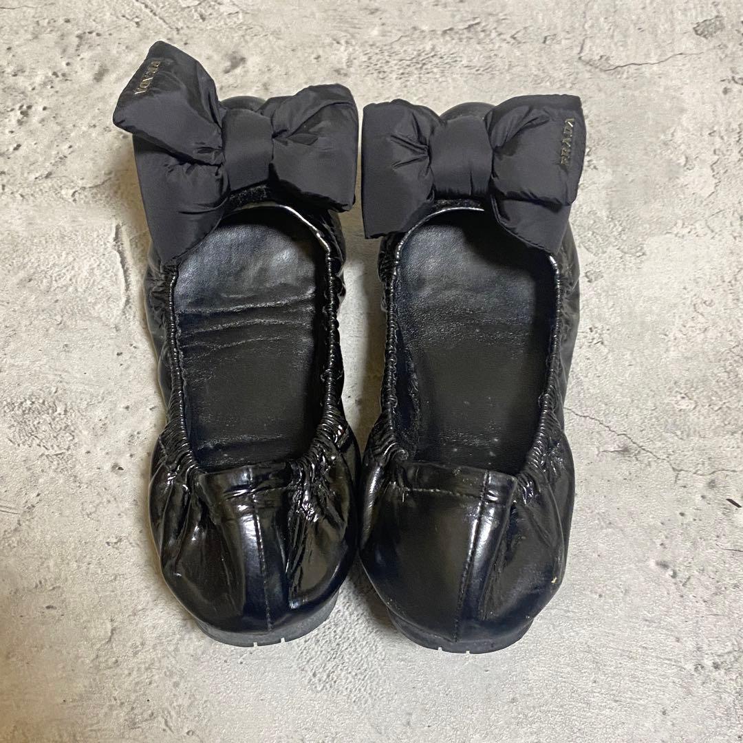 PRADA】エナメル リボン フラットシューズ プラダ バレエシューズ