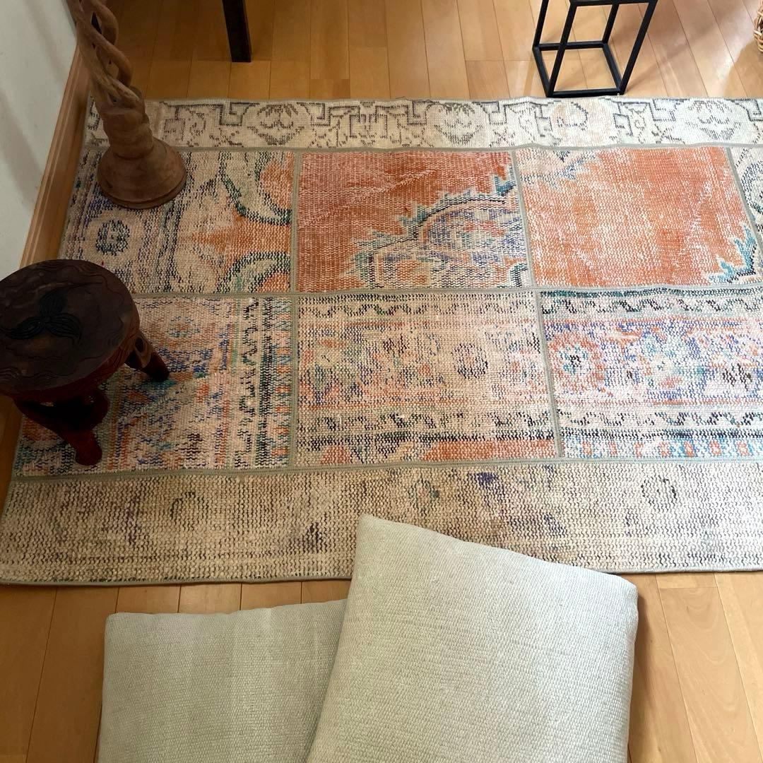 91×191優しいオレンジカラー パッチワーク トルコヴィンテージラグの