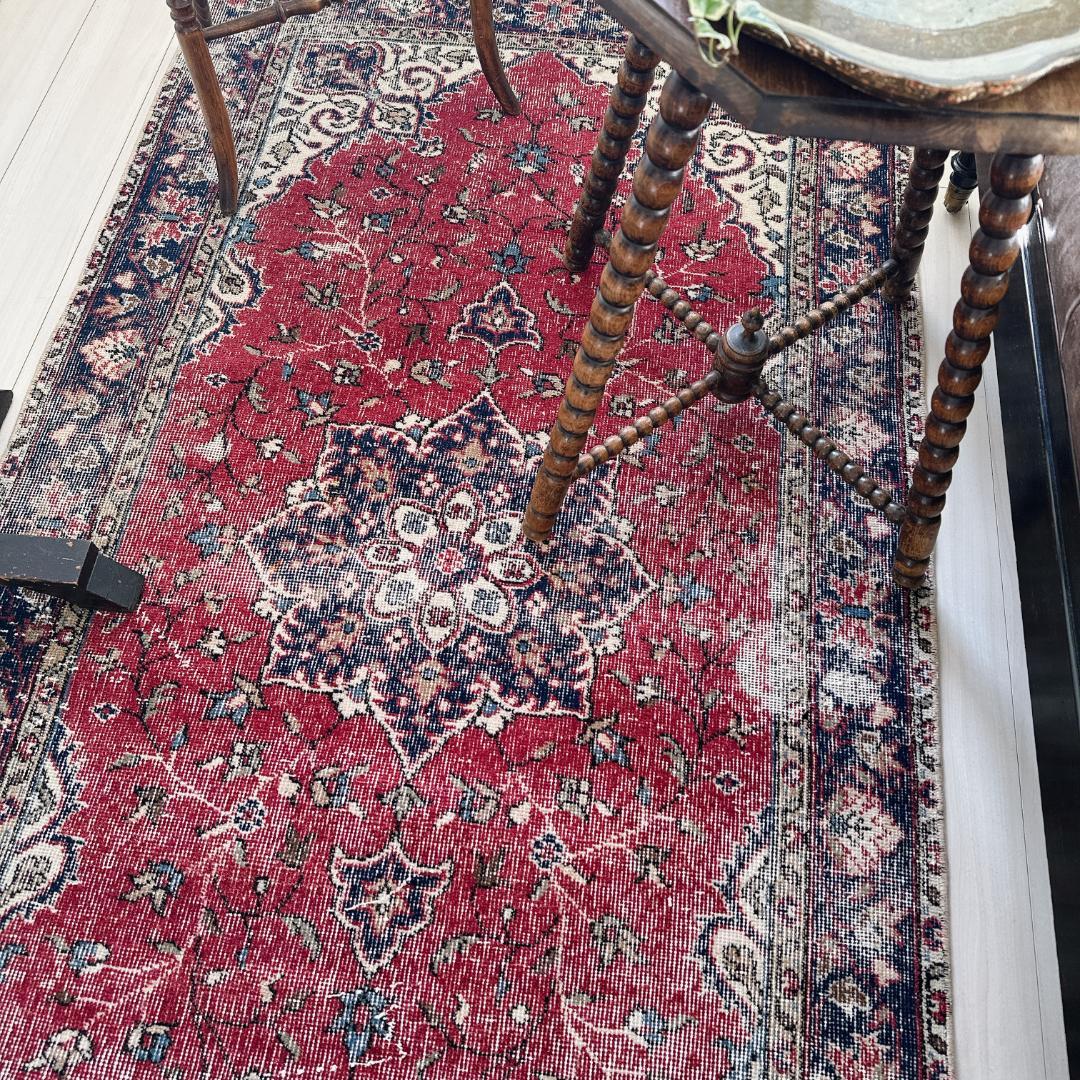 トルコ ヴィンテージラグ A126 ダークレッド ネイビー ターコイズ