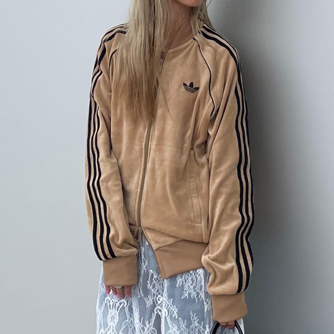 新品】adidas アディカラー ブラウン ベロア トラックトップ L - メルカリ
