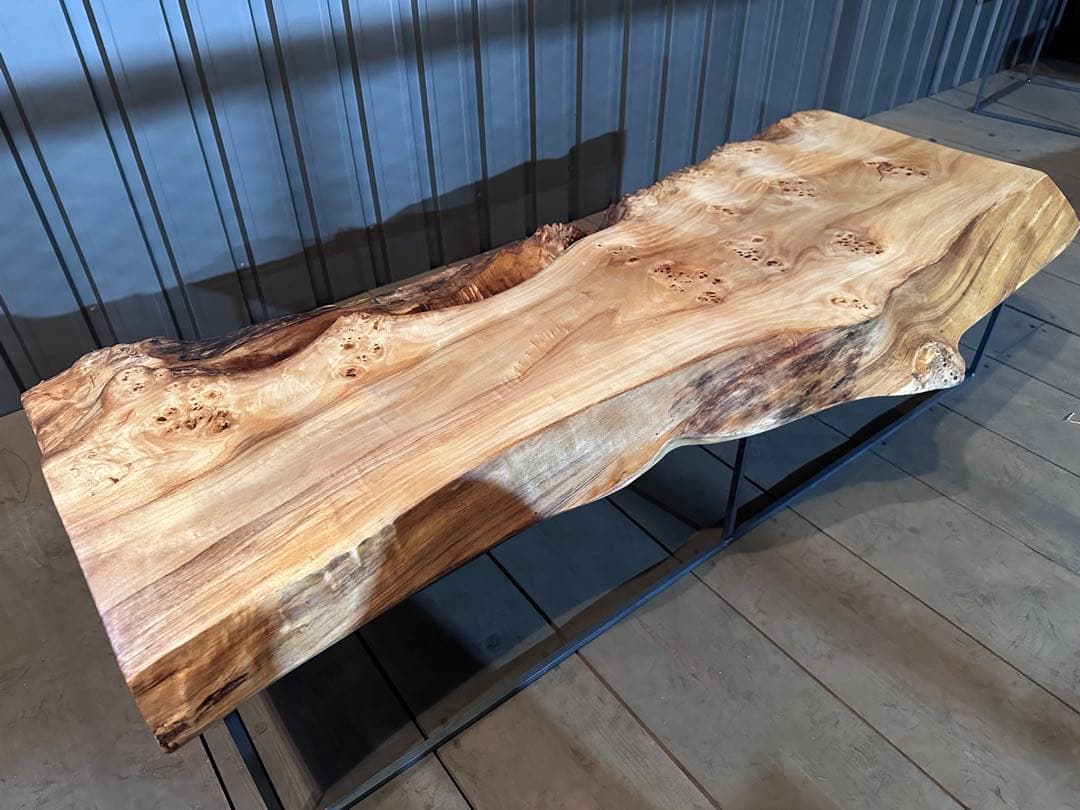 ポプラ一枚板テーブル店舗什器アイアン脚カフェディスプレイ民泊別荘