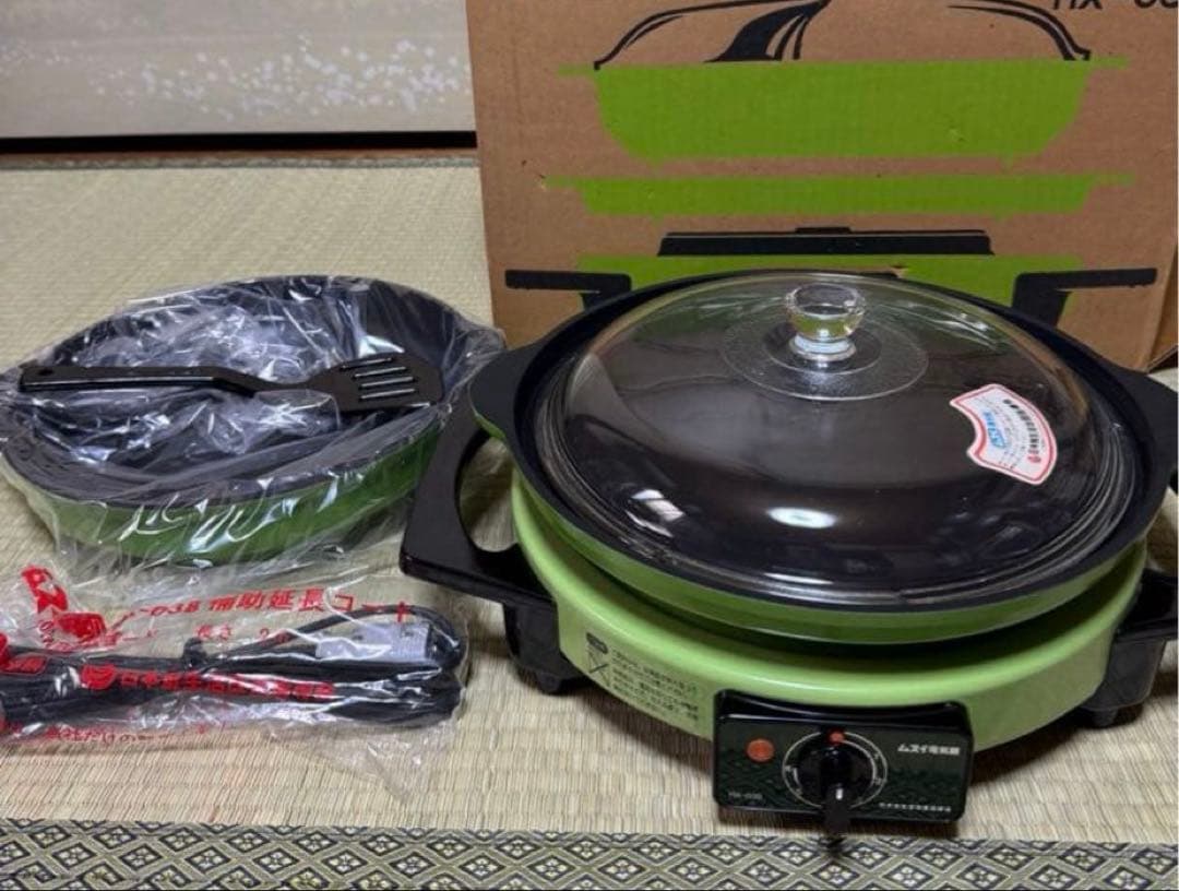 ムスイ 保温調理鍋 HN-038 緑色 ムスイ 電気鍋 HX-038 動作品 取説・紙箱付 長期保管 未使用品 無水鍋