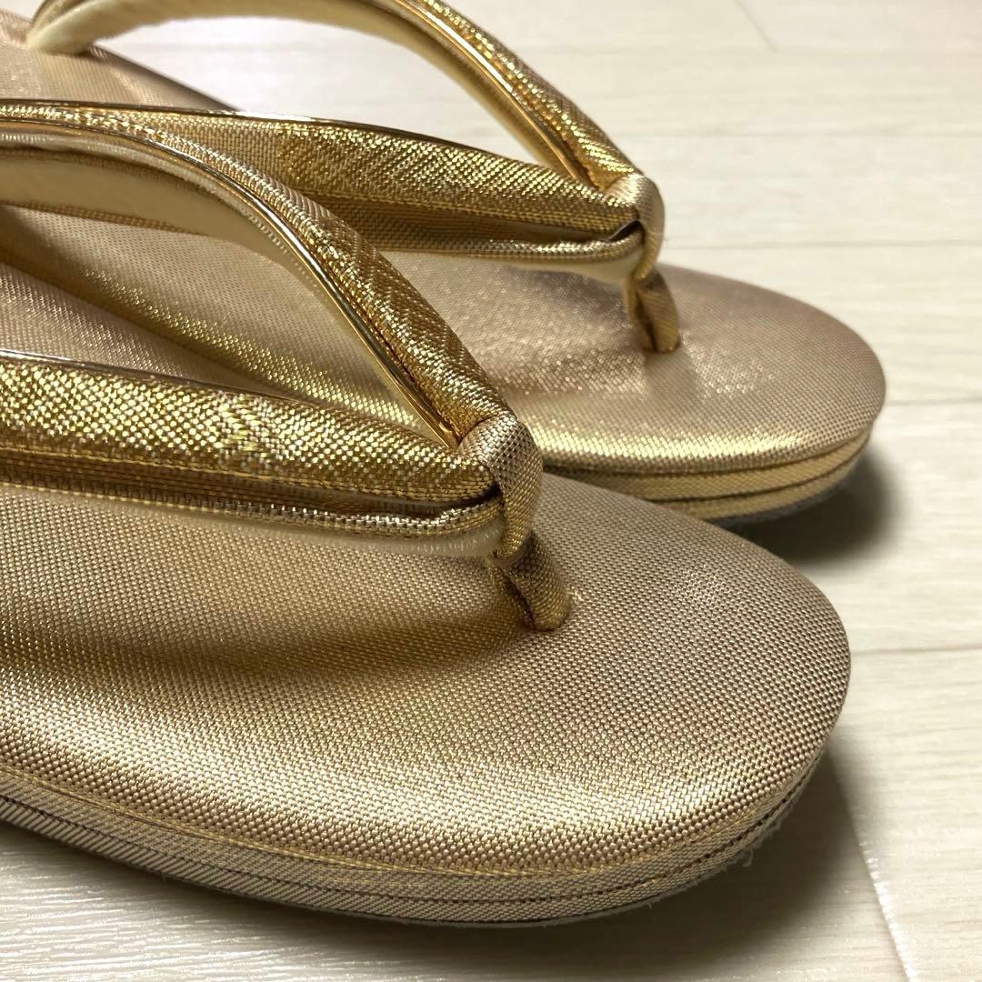 《美品・箱付き》東京胡蝶　草履バッグセット　帯地　ゴールド　二石草履フォーマル