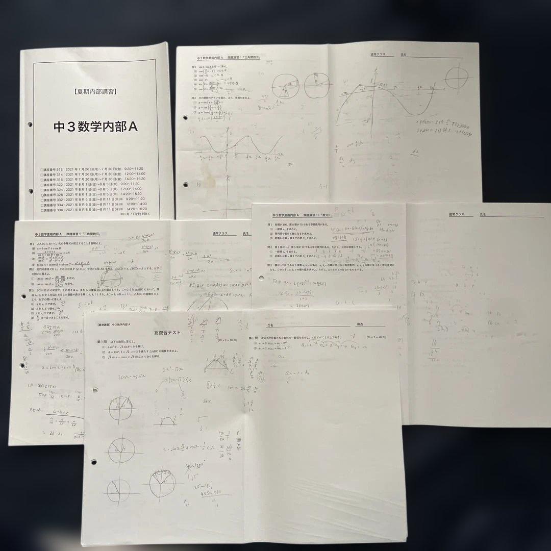 2021年度 鉄緑会 中3 数学 夏期講習 内部Aテキストと授業プリント