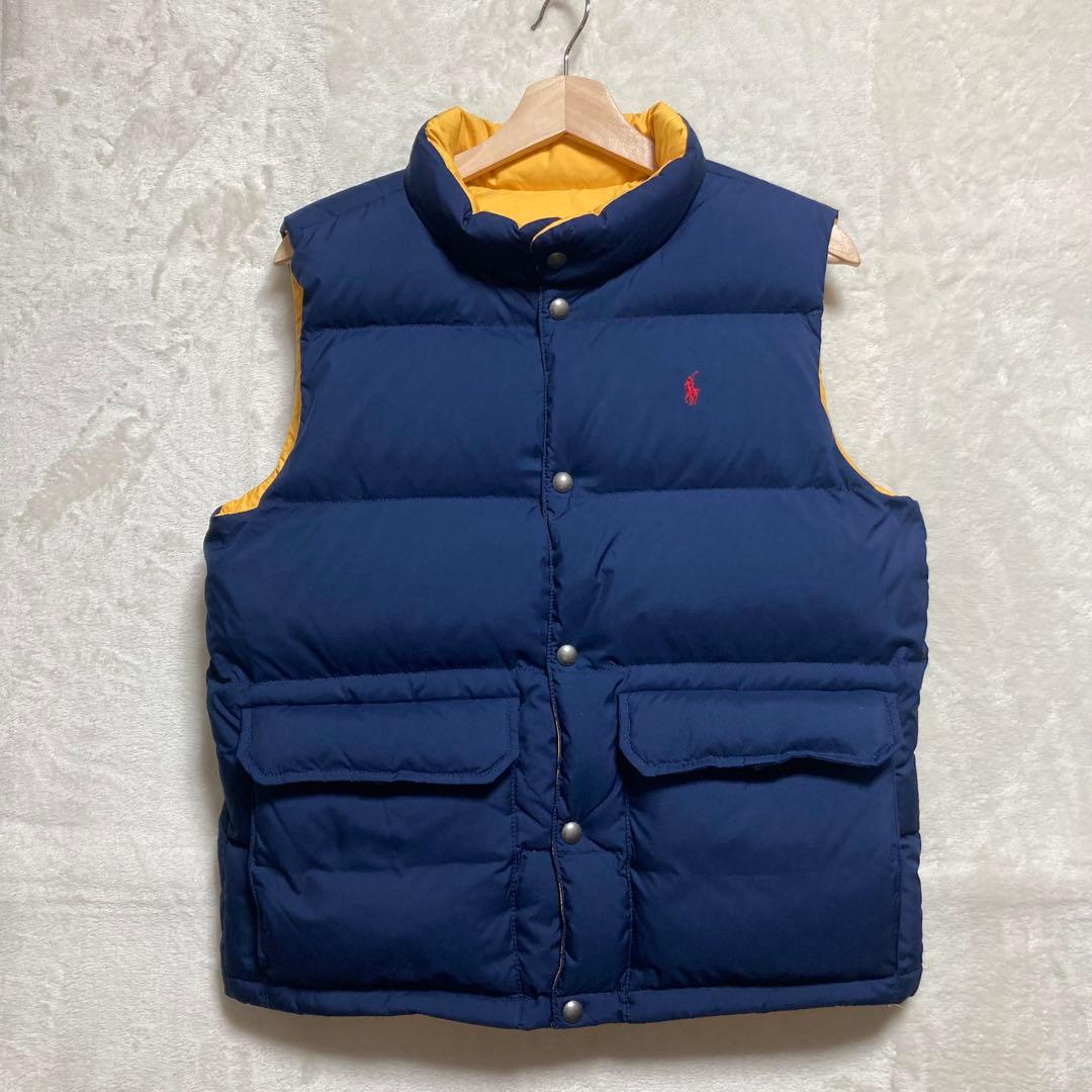 90s ポロ ラルフローレン ダウンベスト ネイビー リバーシブル ロゴ