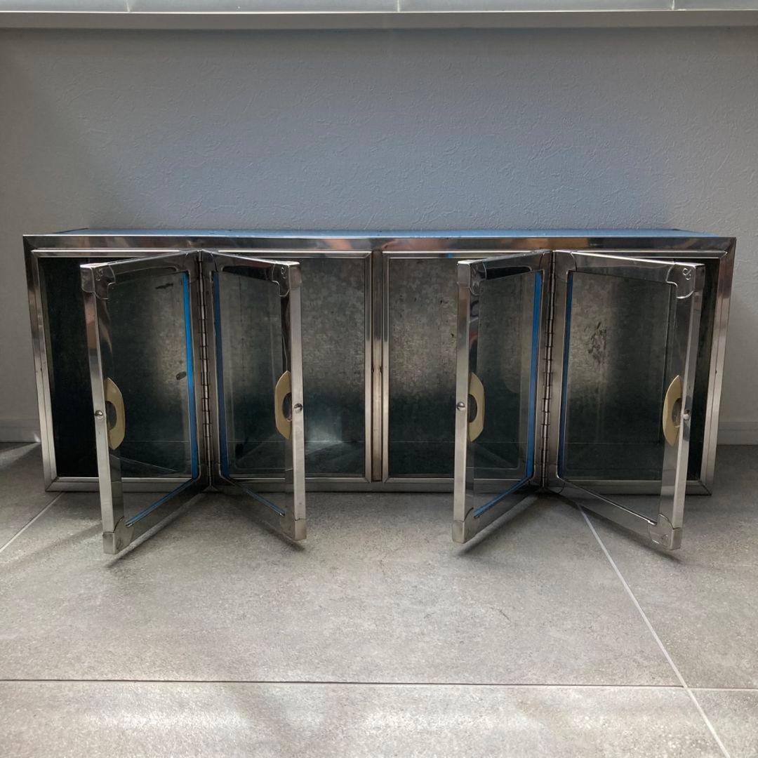 駄菓子屋ブリキ ケース 4枚扉 ガラス窓 仕切付 縦30cm×横79cm