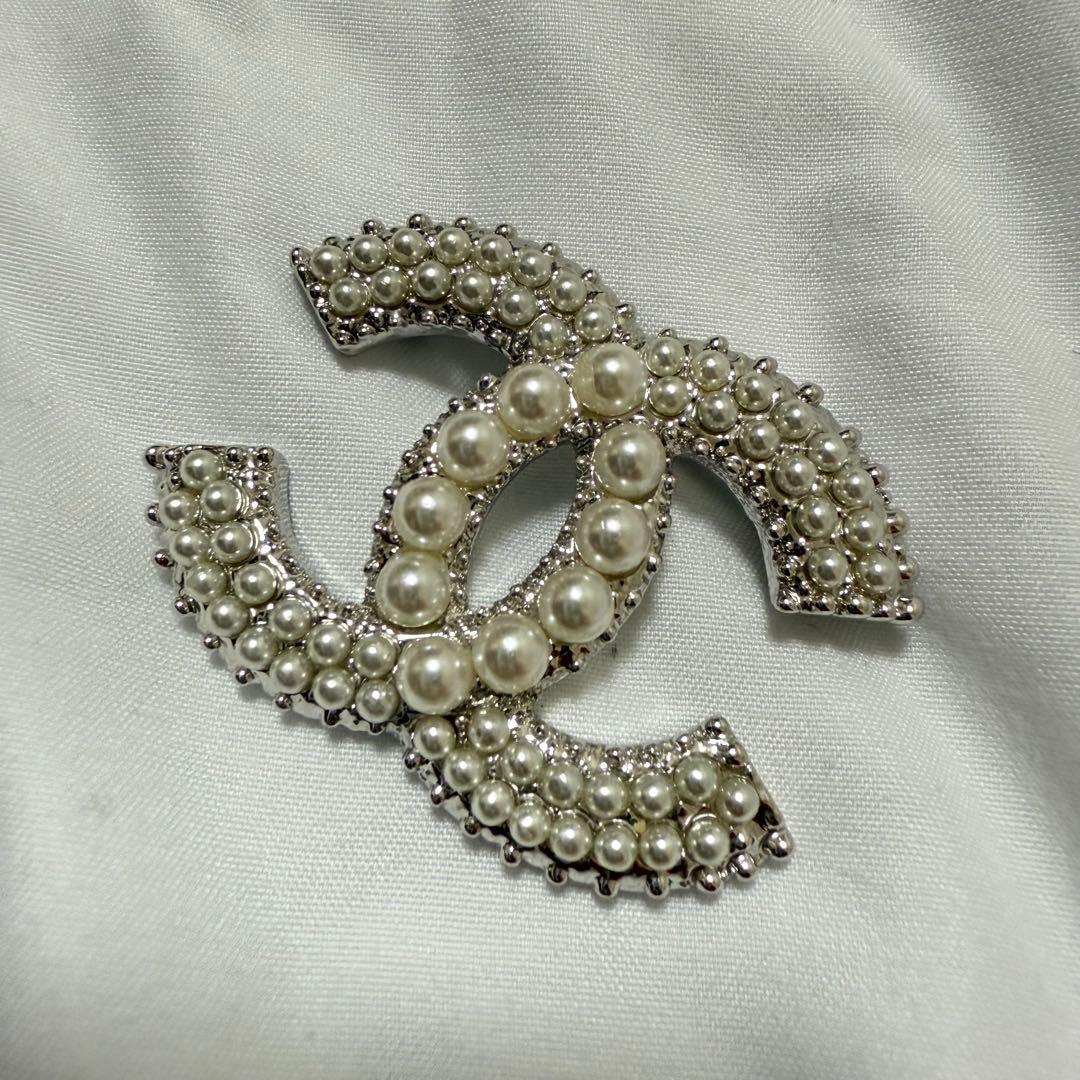 CHANEL シャネル ブローチ シルバー パール ココマーク 美品☆シャネル ブローチ パール シルバー ヴィンテージ ココマーク 06