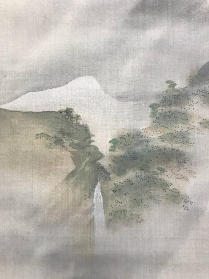 真作】渡辺広輝/山水農村風景図/山水図/正月図/掛軸/名家伝来/AC-