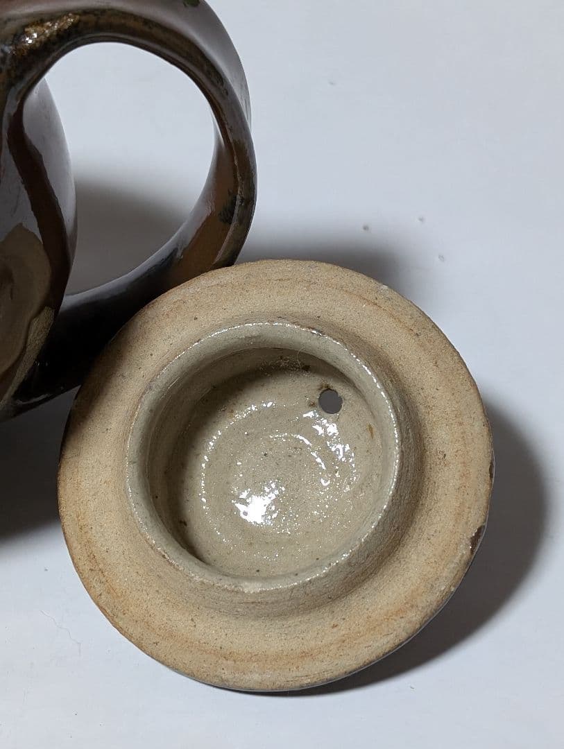 押し上2-C）浜田庄司 急須 茶色と白の模様