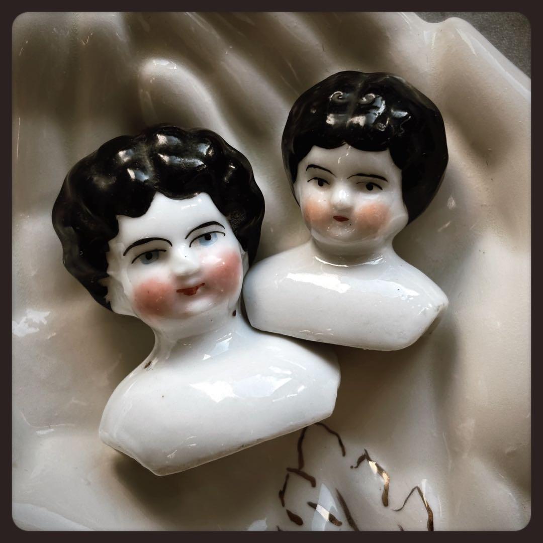 アンティーク チャイナヘッドドール ヘッドパーツ2個セット ビスクドール