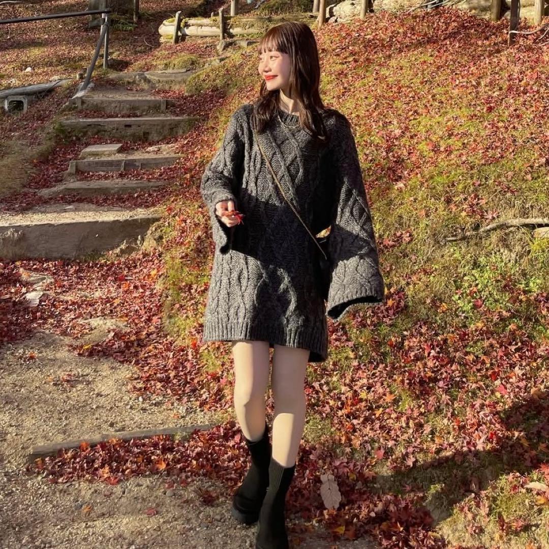 hinari ケーブル編みニットワンピ チャコールグレー タグ付き 新品未