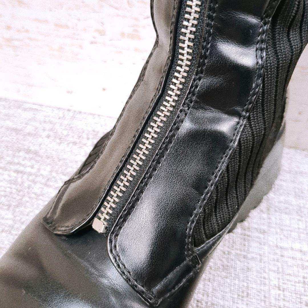 美品 ZARA ザラ 厚底ブーツ トラックソール フロントジップ レザー 24
