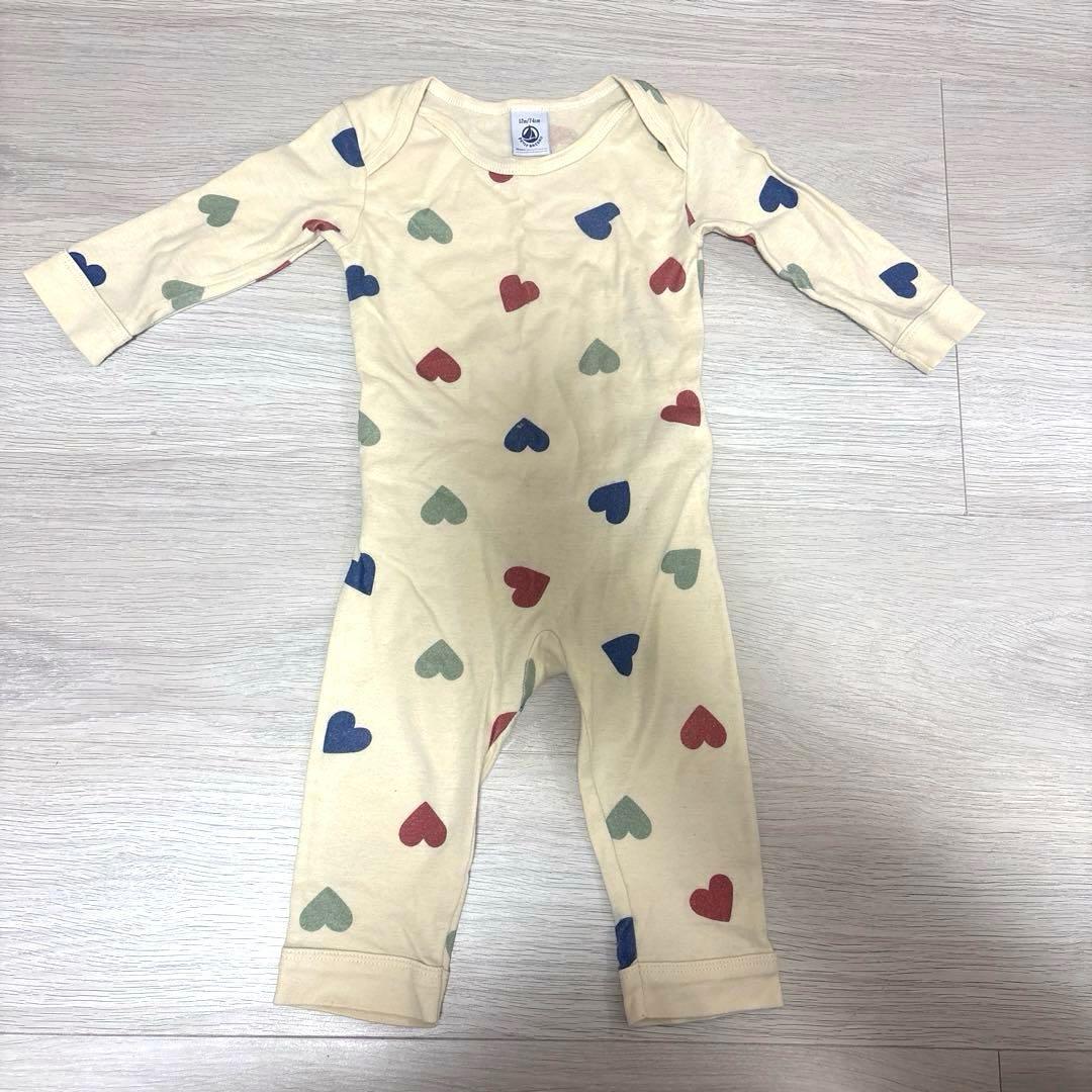 プチバトー スナップレスロンパース ハート ハート柄ロンパース 12m/74