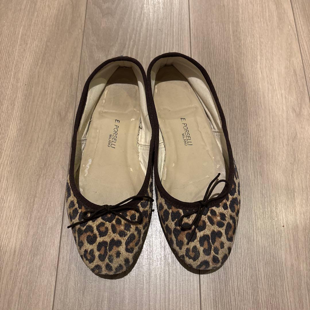 値下げ・2月末まで出品】ポルセリ スエード レオパード バレエシューズ