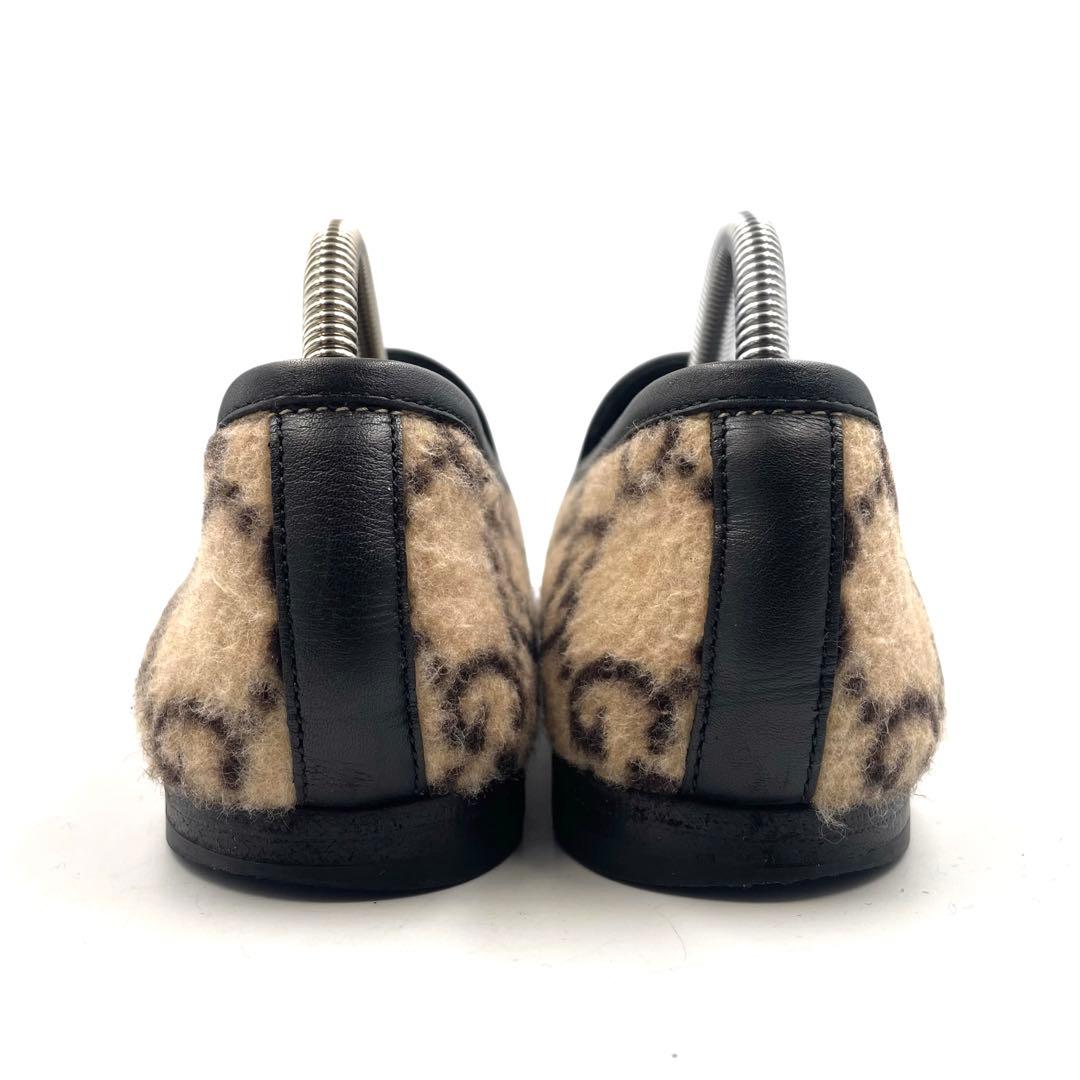 《超美品》グッチ ホース ビット ローファー GG柄 ウール フェルト ベージュ