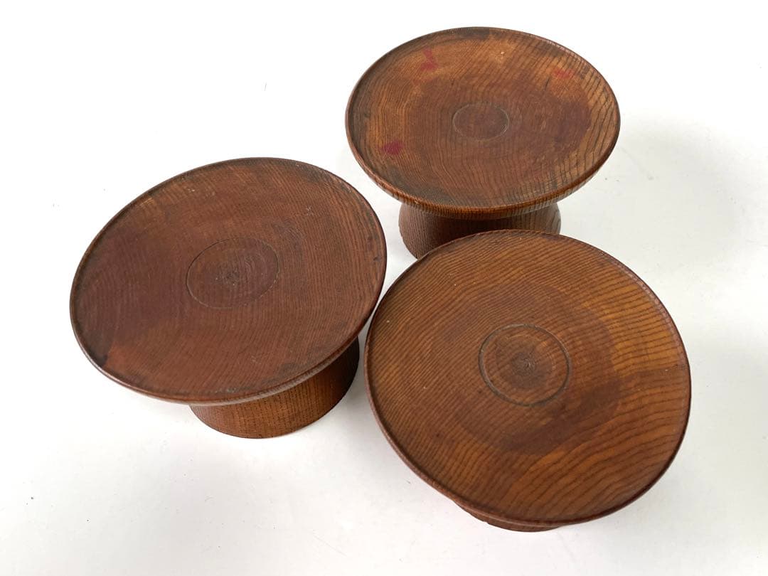 骨董 アンティーク 李朝 木彫 台皿 高足皿 3点 台座 朝鮮骨董