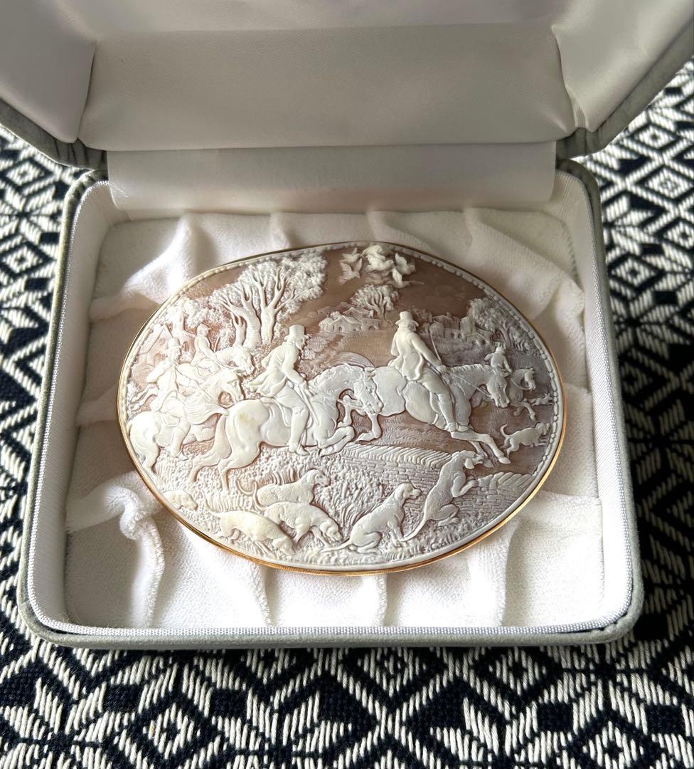 スーパービッグサイズ　シェルカメオ　狐狩り　緻密　精巧　臨場感　うっとり♡