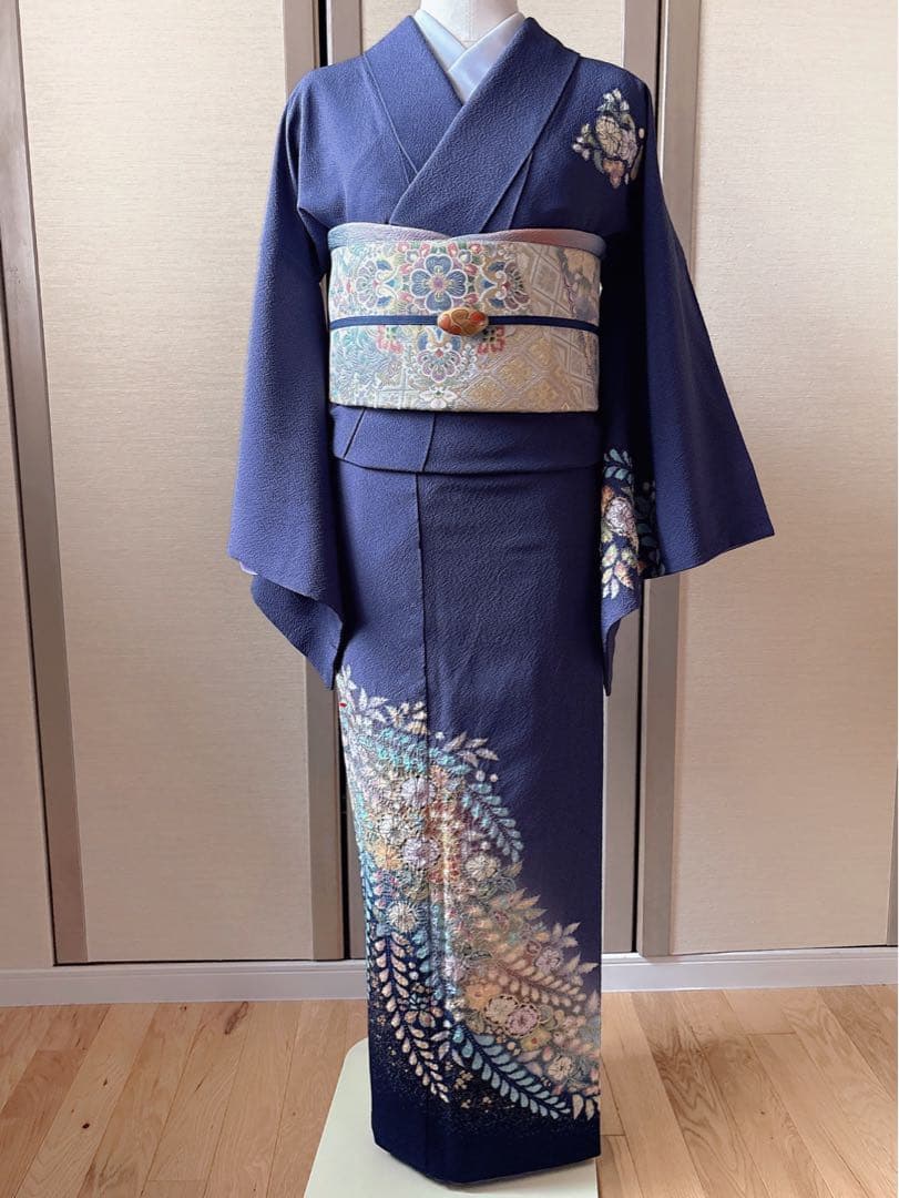 美品 正絹 訪問着 辻が花 翠山工房 裄68 卒業式 入学式 M L 紺 - メルカリ