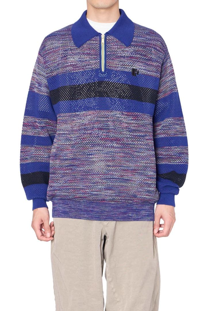 kolor 26SS 26SCM-N07306 ハーフジップニット Blue 5 セール】ビッグシルエット畦編みハーフジップニット（ニット/セーター