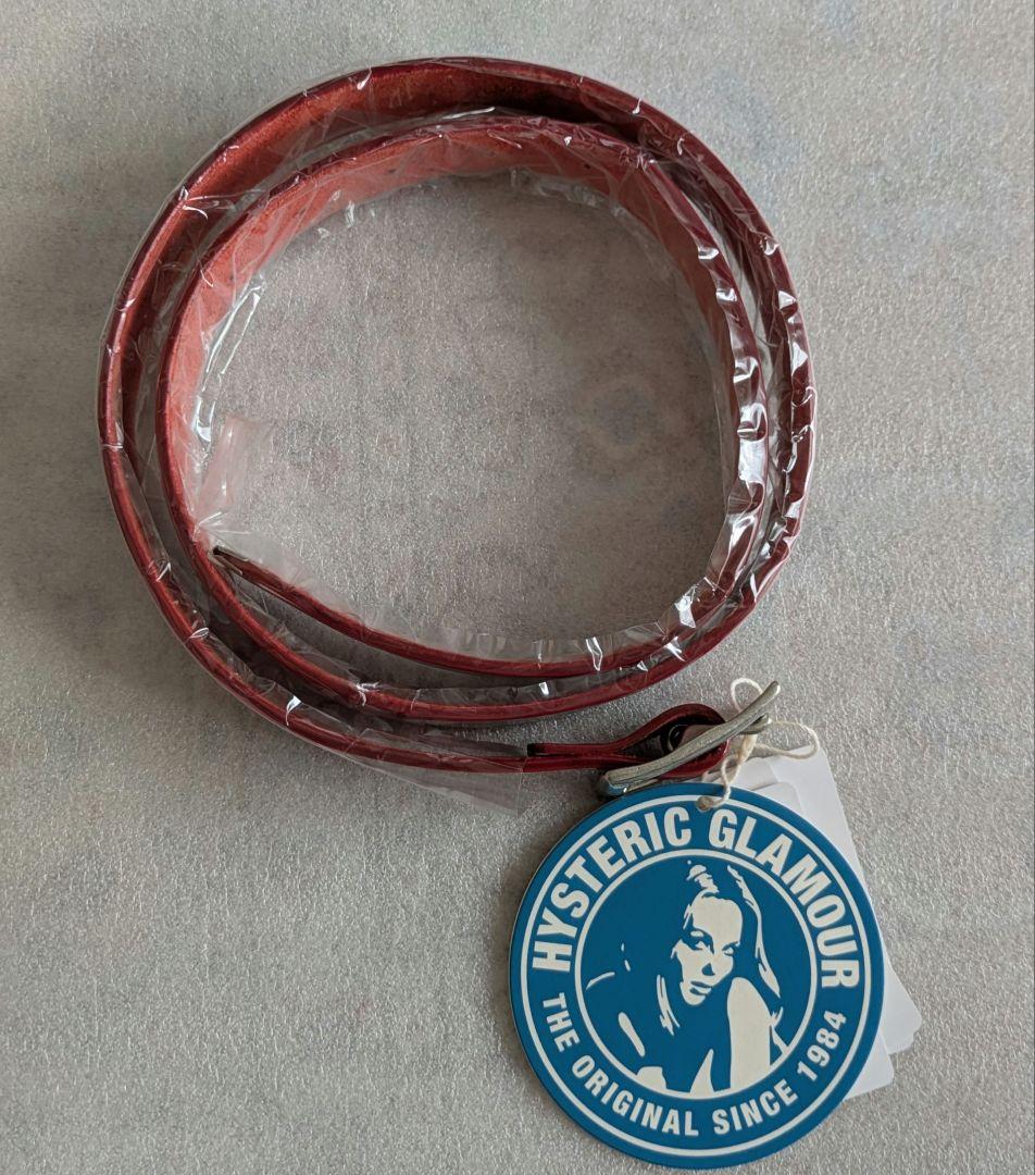 ヒステリックグラマー 赤ベルト ロゴプリントレザーベルト sサイズ