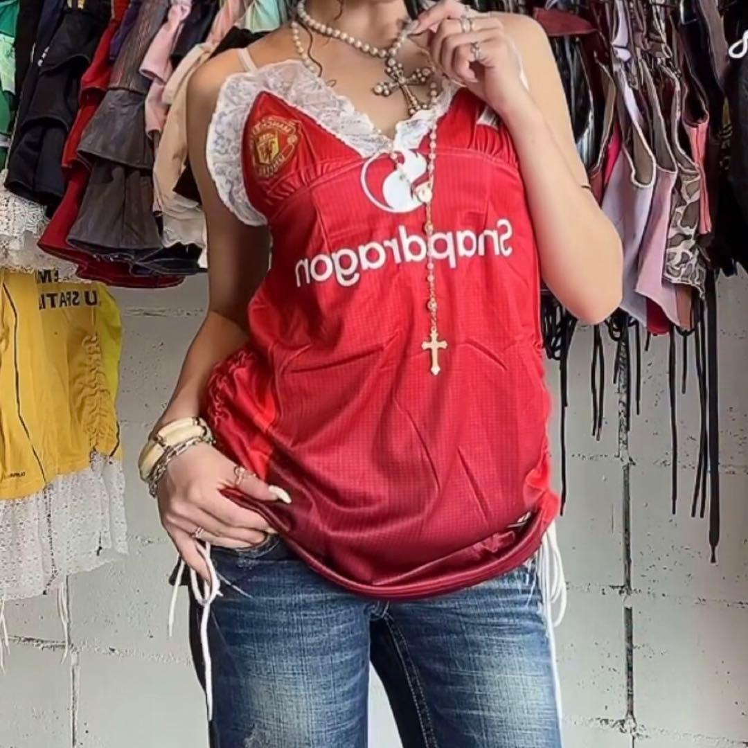 リメイク古着 y2k 平成ギャル レース 激かわいい 刺繍ロゴ セクシーエロ