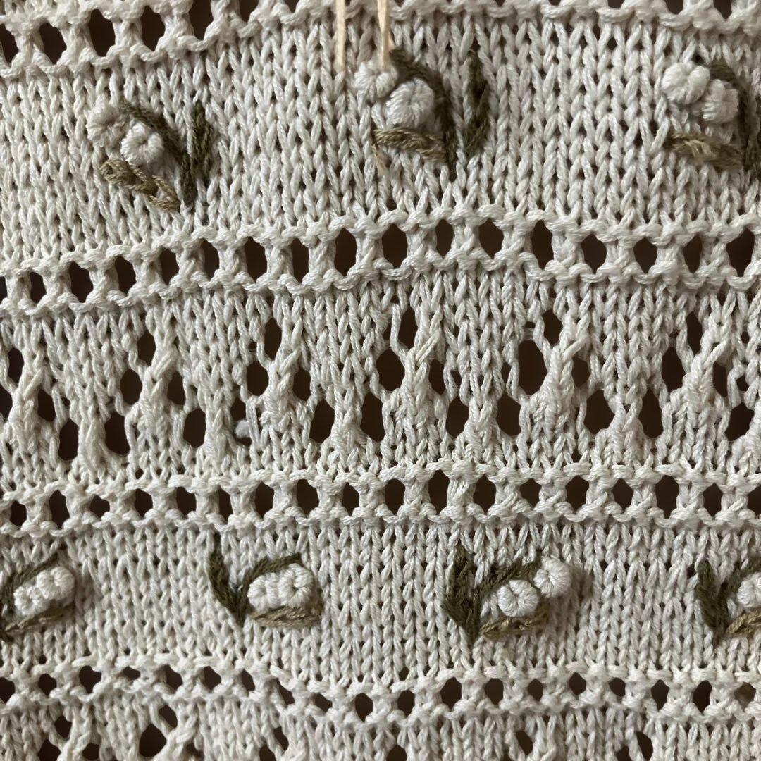 ビンテージ ピンクハウス 透かし編みカーディガン 花飾り付き