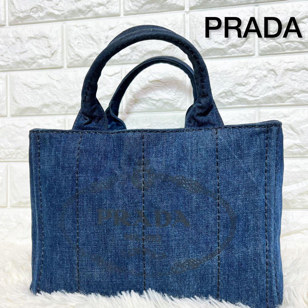 PRADA カナパS デニム ブルー ハンドバッグ 三角プレート