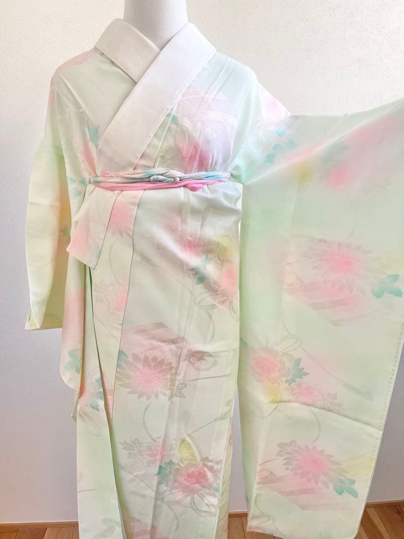 な*お様 振袖 振袖フルセット 着物 鶴模様 竹松 金彩 朱色 金糸