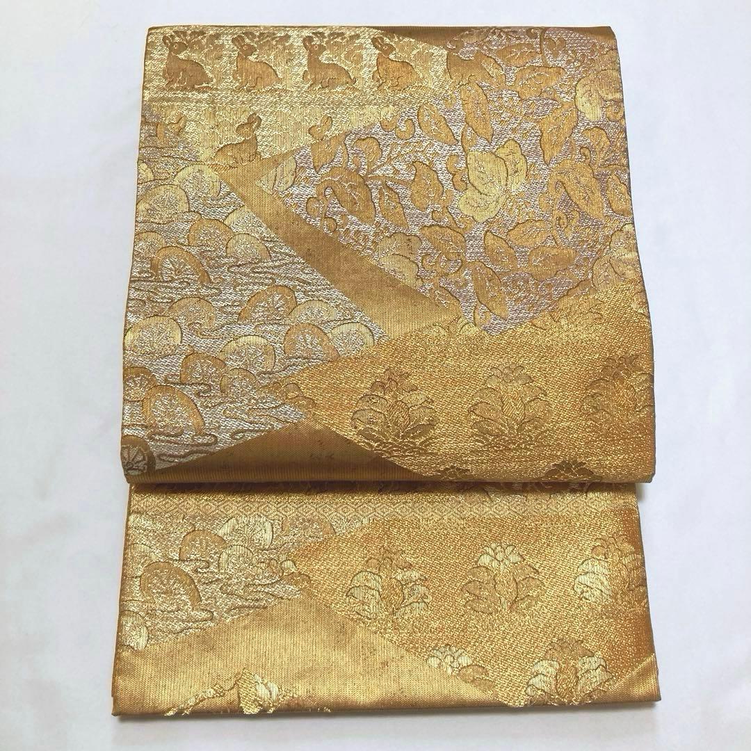 マリリン様専用 袋帯【洛風林】工芸帯地 正絹 色紙花兎文 全通柄 金糸