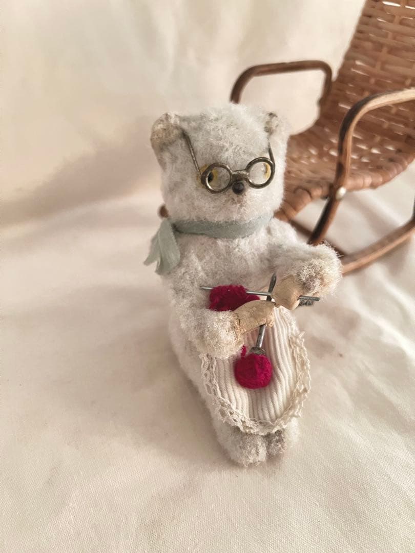 アンティーク 編み物ねこ 海外輸出用 里帰りっ子 ゼンマイ式