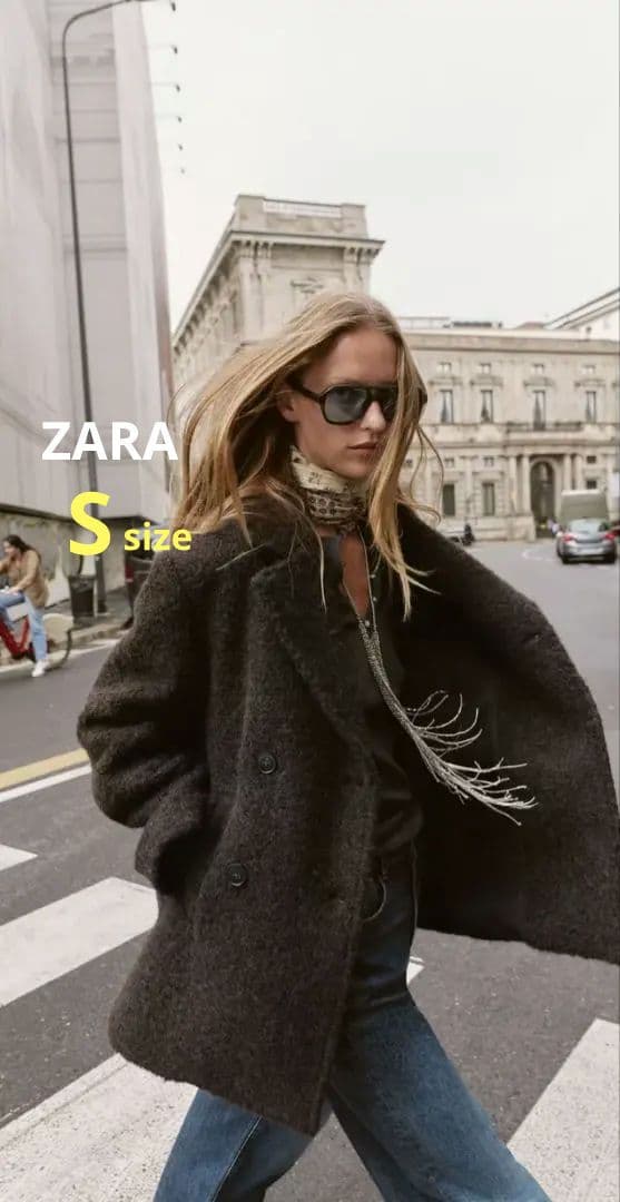 ZARA】ブークレダブルブレストミディ丈コート - メルカリ