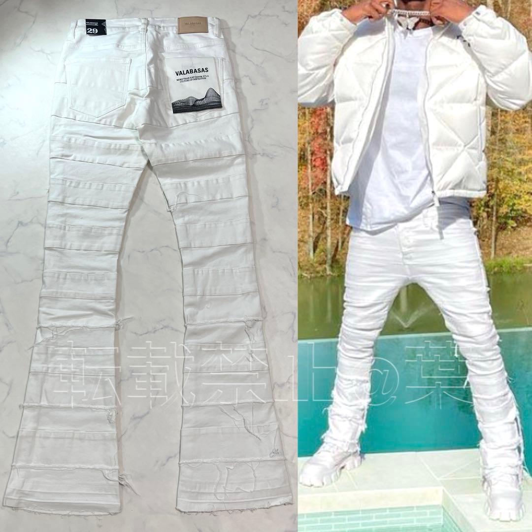 valabasasバラバサス パネルダメージフレアスキニーデニム ホワイト 29