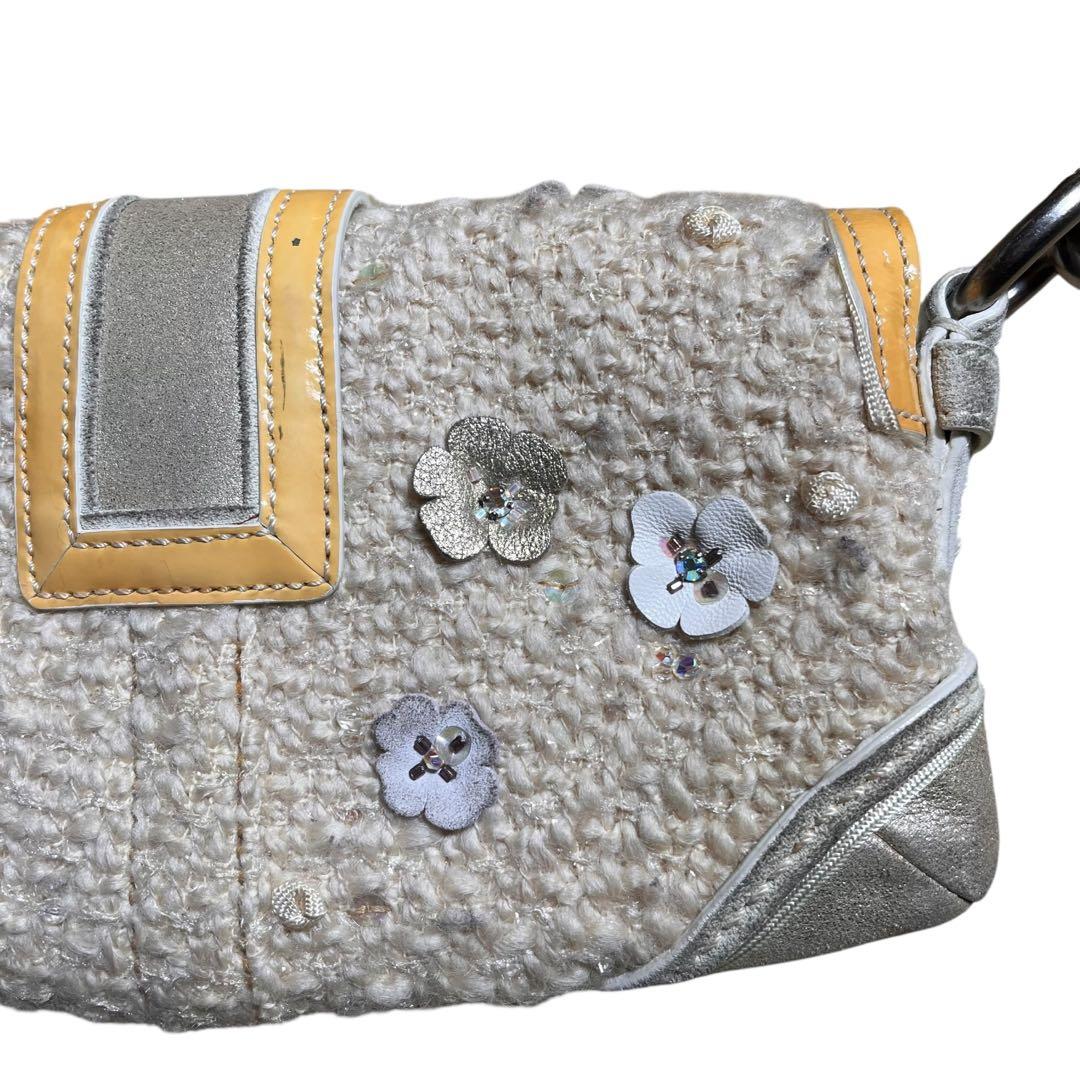 レア COACH ツイード スパンコール フラワー ワンショルダー10070