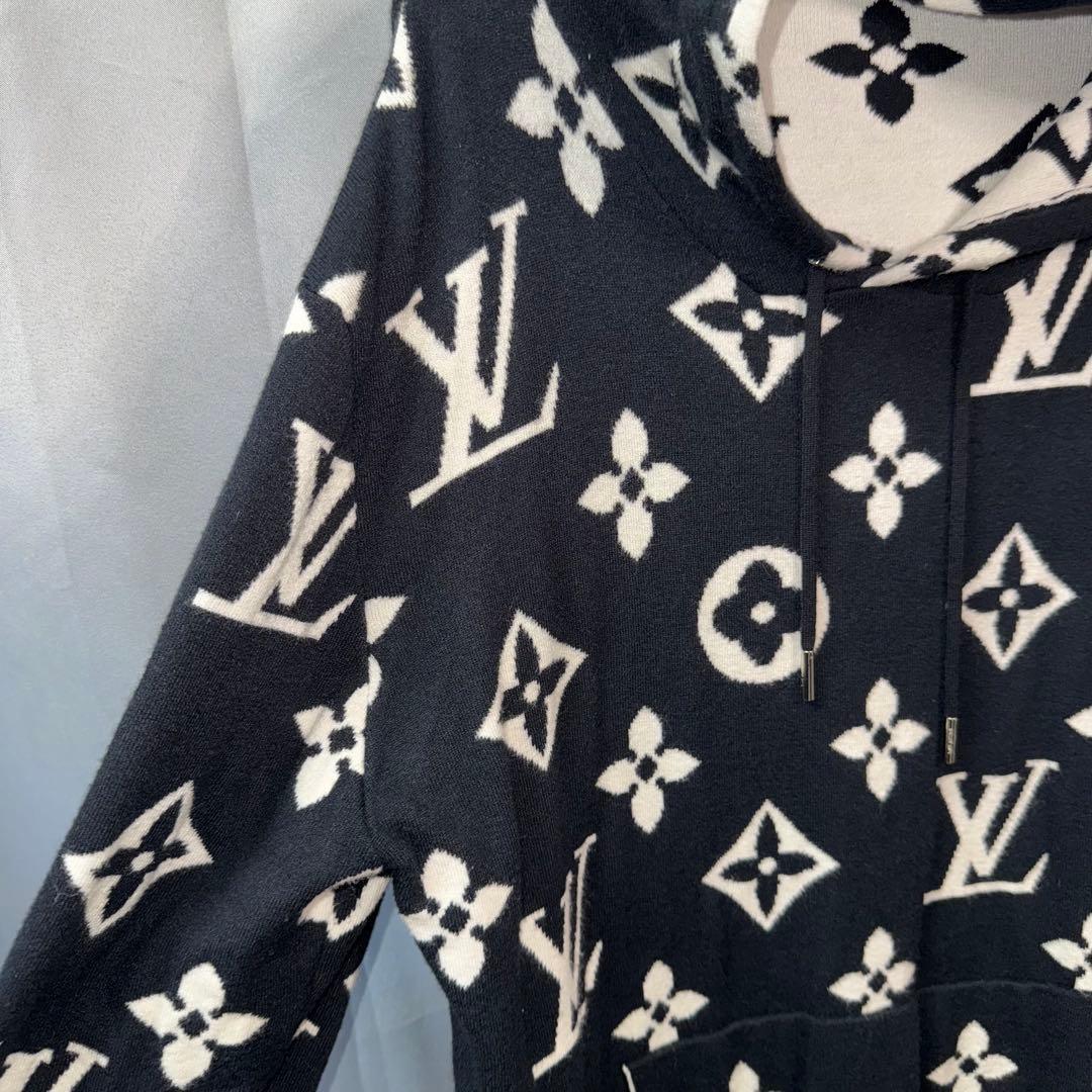 LOUS VUITTON ルイヴィトン ニットパーカー 総柄 黒 ブラック - メルカリ