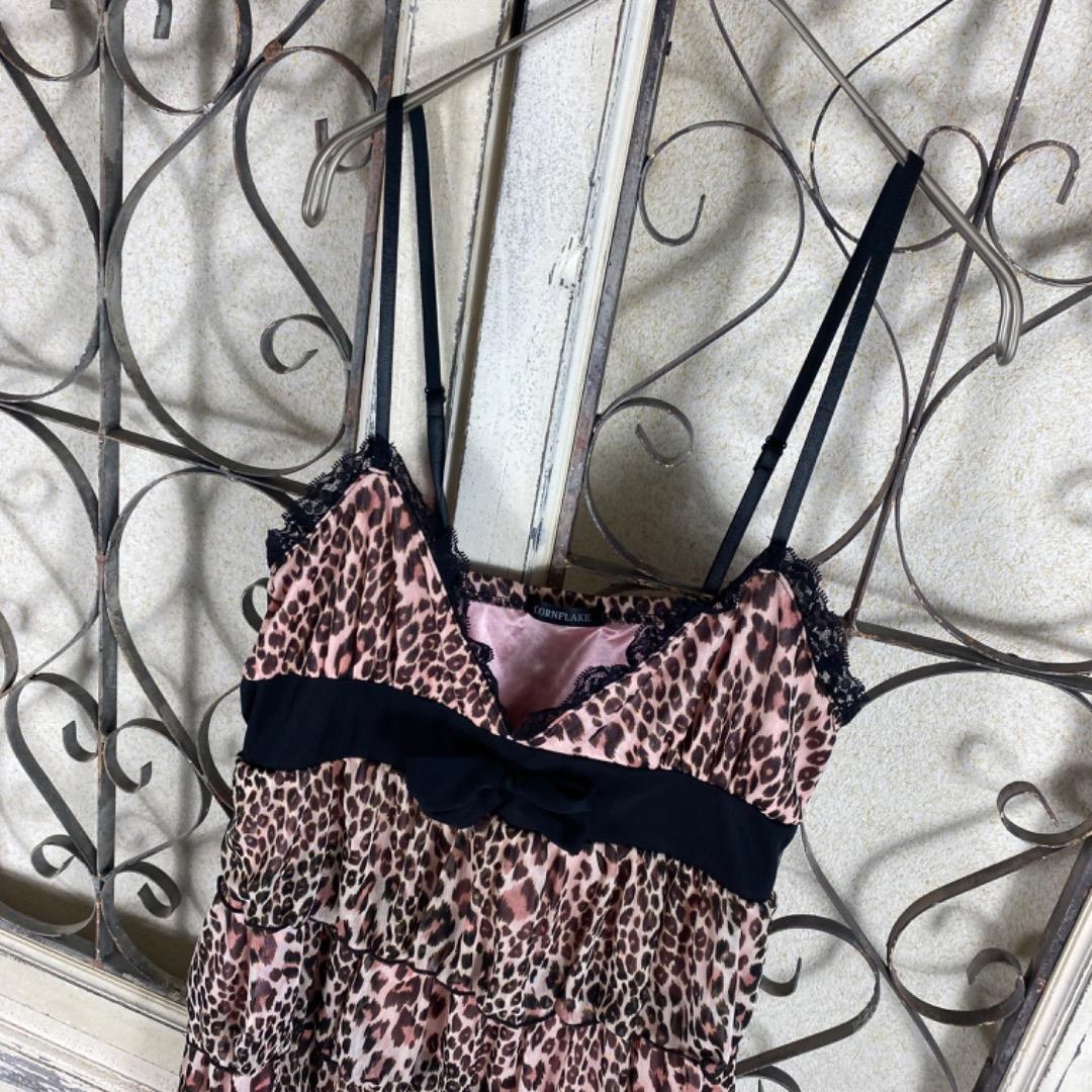 CORNFLAKE 姫ギャル y2k ヒョウ柄 ティアード キャミワンピース - メルカリ