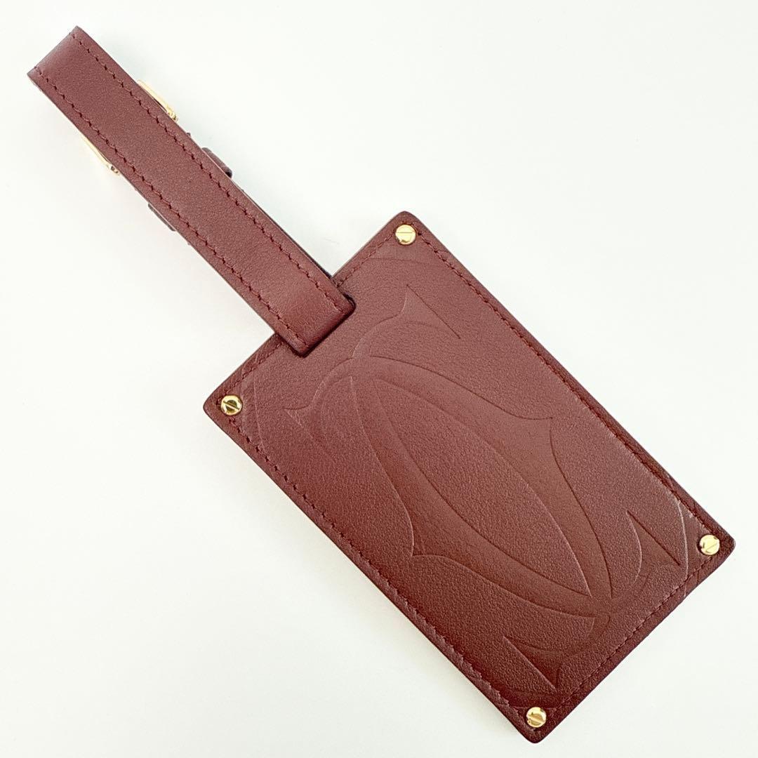 カルティエ マストライン レザー ネームタグ バッグチャーム ボルドー