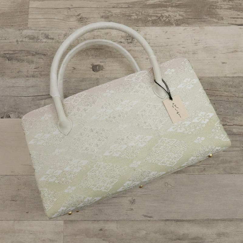 《和装バッグ◆花しおり 有職菱文様 利休バッグ アイボリー　礼装用◆Z9-12》