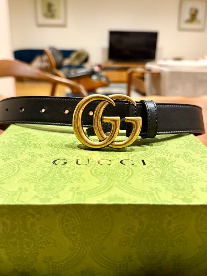 【極美品・箱付き】【国内正規品】GUCCI ブラック GGバックル ベルト インターロッキングG バックル付き ベルト ・ブラック レザー | GUCCI公式