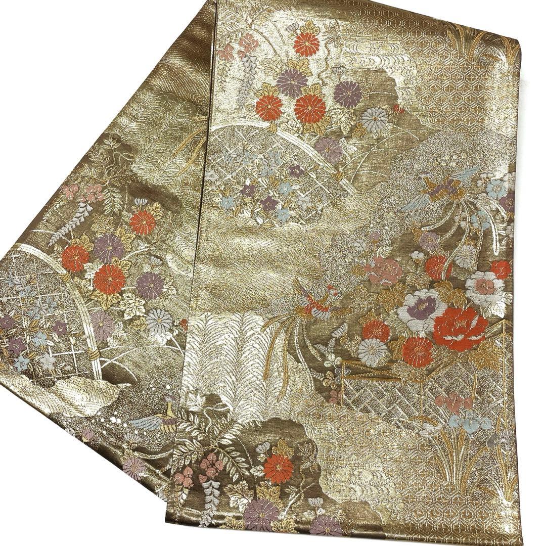 A1858 ○高級 正絹 九百新花鳥錦 六通 袋帯 - メルカリ