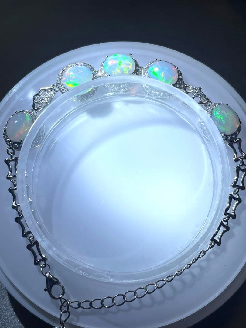 プレシャス オパール5粒ブレスレットS925（新品未使用）高品質！虹色遊