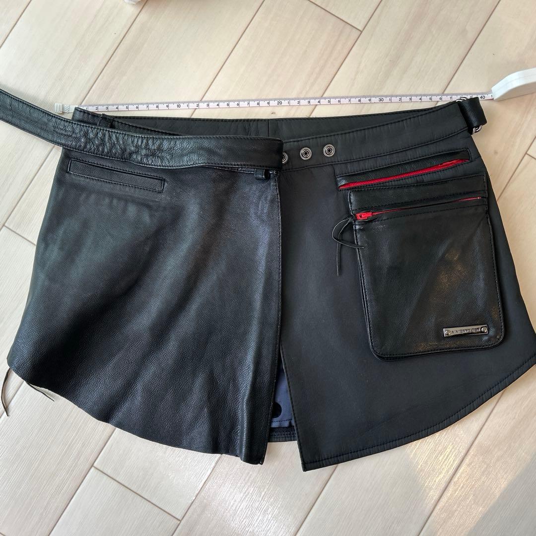 VIVIENNETAM ボディスカート山羊皮 1番外側ボタンでウエスト37×2㎝ 脚長シルエット×2ボタンハイウエスト》レディース デニム ミニスカート