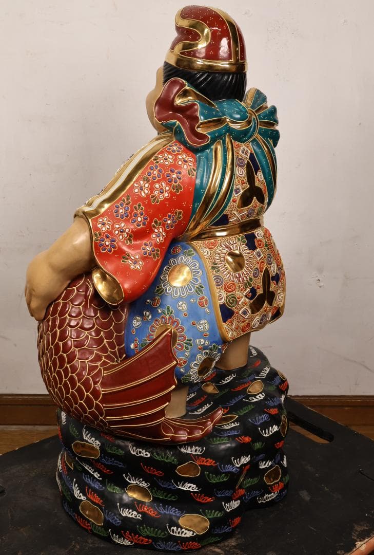 九谷焼 峰光 銘 色絵金彩 恵比寿像 七福神 置物 高さ約62cm BK125