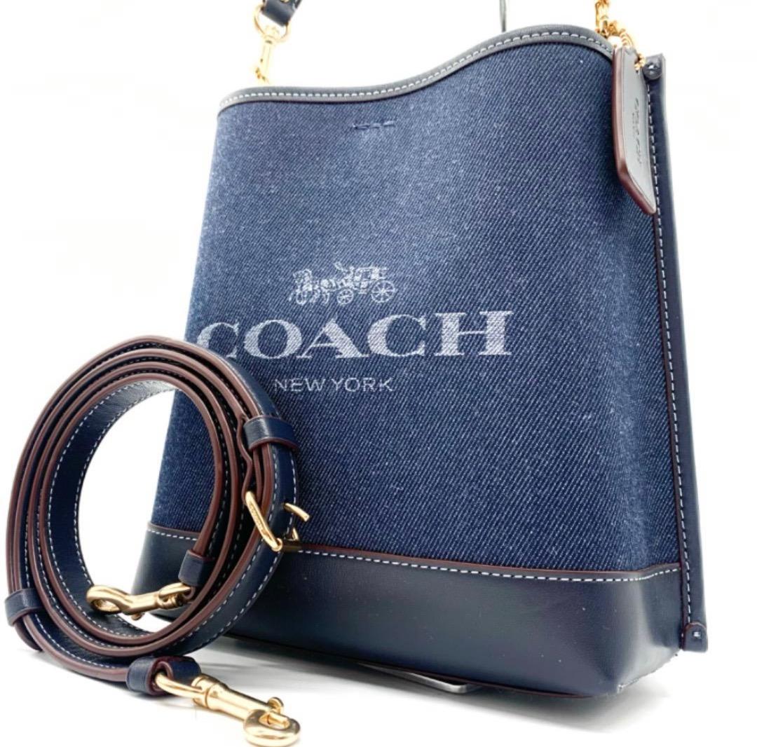 未使用✨COACH ショルダーバッグ バケット デニム マルチ レザー ブルー